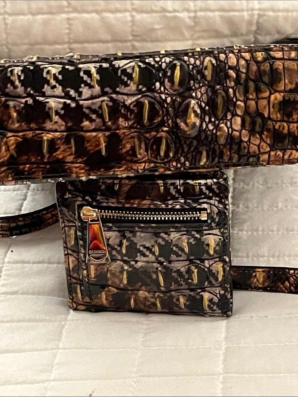 NWOTBrahmin Croc Design Leather Crossbody Bag & Wallet-Brown & Gold Houndstooth - Picture 8 of 16